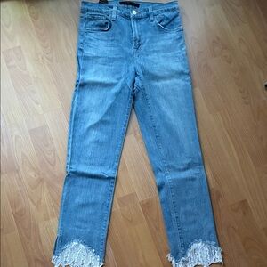 J Brand Light Blue Cropped Jeans with Lace Hem